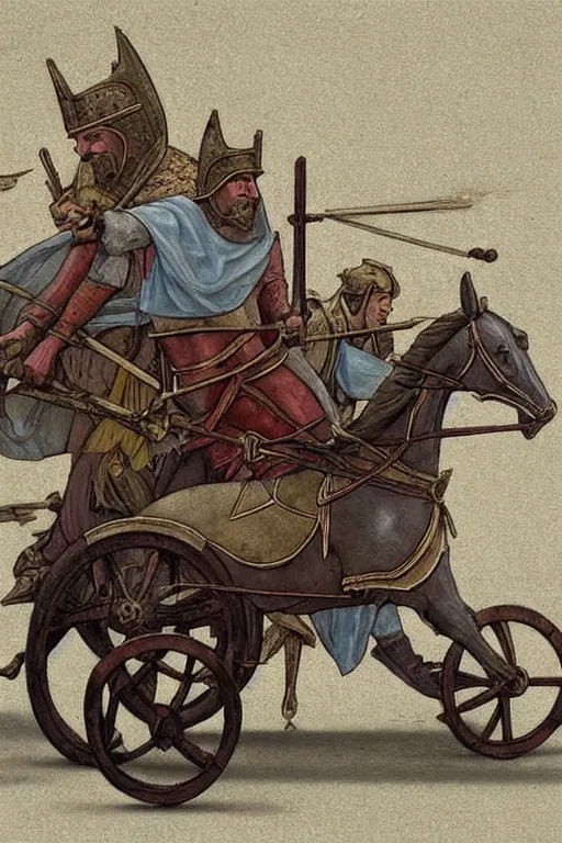 Image similar to ( ( ( ( ( ( ( a medieval chariot riding through town ) ) ) ) ) ) ) by chris mcgrath!!!!!!!!!!!!!! muted colors, detailed