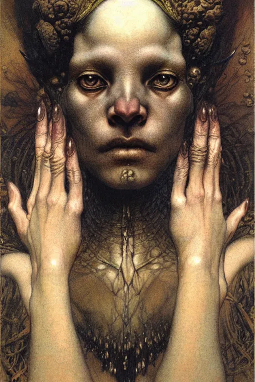 Prompt: a portrait of oya by wayne barlowe, gustav moreau, goward,  Gaston Bussiere and roberto ferri, santiago caruso, and austin osman spare, ((((occult art))))