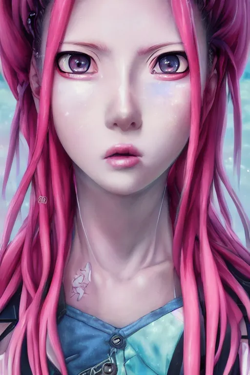 Image similar to portrait of an anime manga girl with pink and white dreads, straight on portrait, by artgerm, james jean, tom bagshaw, gerald brom, vaporwave colors, lofi colors, vaporwave, lofi, goth vibe, 4 k, smooth, hd, substance designer render, full body character concept art, symmetrical,