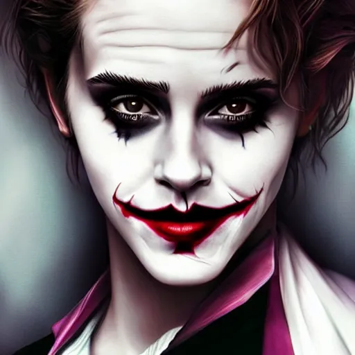 Prompt: emma watson as the joker, realistic, intricate, elegant, art by artgerm and wlop