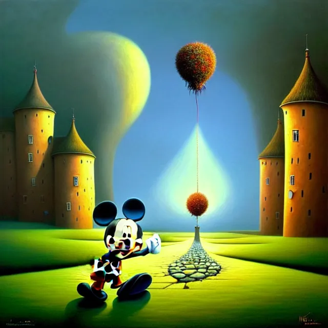 Image similar to gediminas pranckevicius an oil on canvas portrait painting of mickey mouse, surrealism, surrealist, cosmic horror, rob gonsalves, high detail