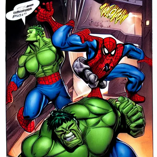 Prompt: spider man and Hulk by Joe Madureira