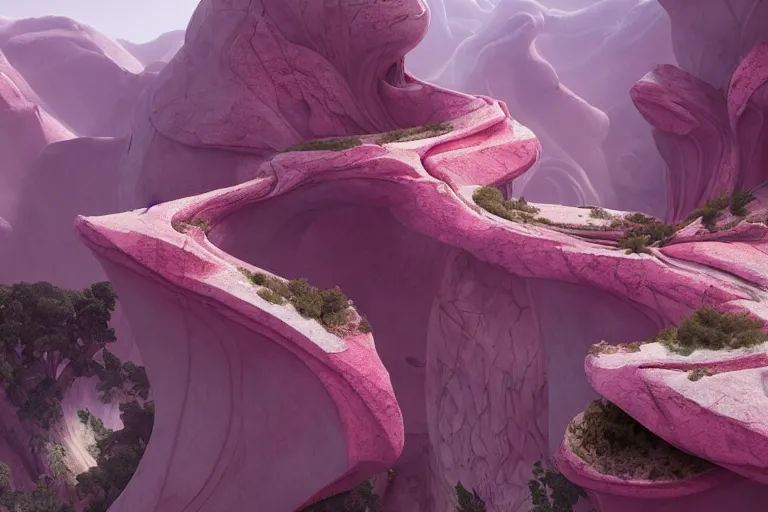 Prompt: pink desert, a broken white marble statue octane render detailed unreal engine 5 surrealism by leon tukker and jacek yerka