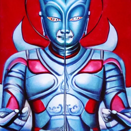 Image similar to new ultraman design called bodhisatva, hyperrealistic