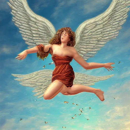 Prompt: top view of an angel falling down heaven, digital art