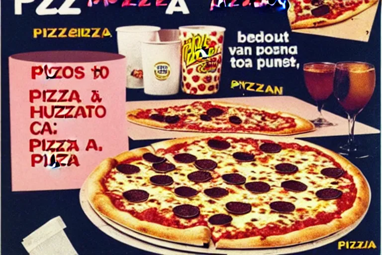 Image similar to 80s, pizza, advertisement