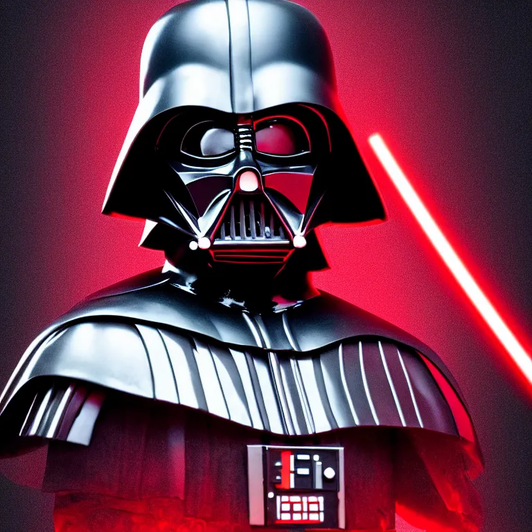 Image similar to darth vader bust shot, studio photo, hdr, dynamic lighting, red and black colors only, 8 k