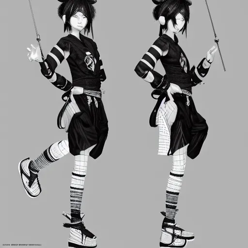 Image similar to rpg character concept art, most beautiful japanese dancers, streetwear designed by hamcus and isabel marant, in the style of jamie hewlett hiroya oku riyoko ikeda, 3 d render, artstation trending, 8 k, octane render, photorealistic, sharp detail, manga, black and white