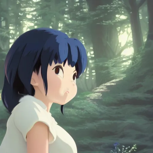 Prompt: a wholesome animation key shot of a girl with long dark blue hair and a fluffy black and white tail, medium shot, studio ghibli, pixar and disney animation, sharp, rendered in unreal engine 5, anime key art by greg rutkowski, bloom, dramatic lighting