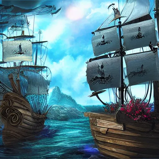 Prompt: pirate ship fly nekclace clothing fashoin village pretty place landscape concept art City fantasy artwork