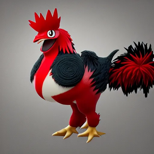 Image similar to a pokemon that looks like a Rooster. A Rooster pokemon. The body consists of coconuts,Trending on art station. Unreal engine.