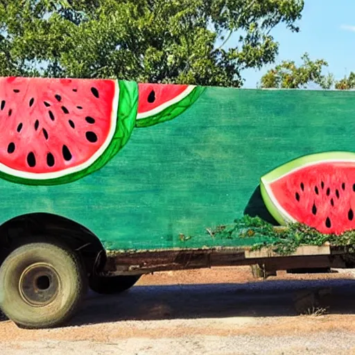 Image similar to a boy fell asleep on a watermelon truck