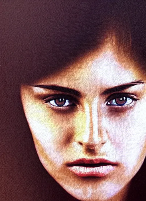 Prompt: amazing pixel art of a film still from a 1971 award-winning Italian film of a young Mexican woman with brunette looking at the camera while in a swirling alternate reality. close-up of face with smokey eyeshadow. soft detailed painting at 16K resolution and amazingly epic visuals. epically beautiful image. amazing effect, image looks gorgeously crisp as far as it's visual fidelity goes, absolutely outstanding. vivid clarity. ultra detail. iridescent. mind-breaking. mega-beautiful pencil shadowing. beautiful face. Ultra High Definition. soft shading. soft texture. intensely beautiful.