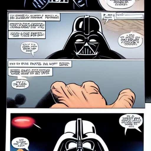 Prompt: darth vader comic featuring darth vader fighting mark zuckerberg