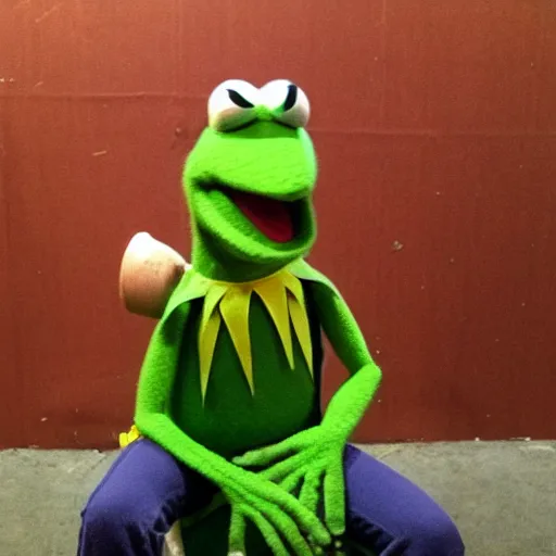 Prompt: kermit as a body builder