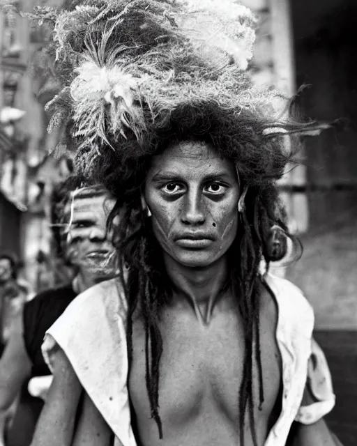 Prompt: Award winning reportage photo of Monegasque Natives with incredible hair and hyper-detailed eyes wearing traditional garb by Garry Winogrand and Dian Arbus, 85mm ND 5, perfect lighting, gelatin silver process