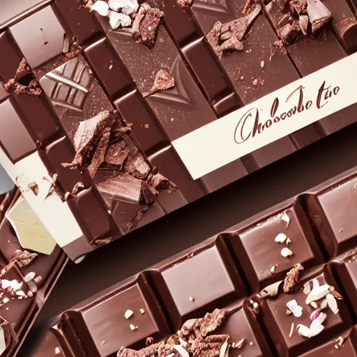 Prompt: extremely beautiful photo of chocolate bar, expensive top quality product, most perfect chocolate on the world, small manufacture, unique style, 8 k, product photography, professional studio photography