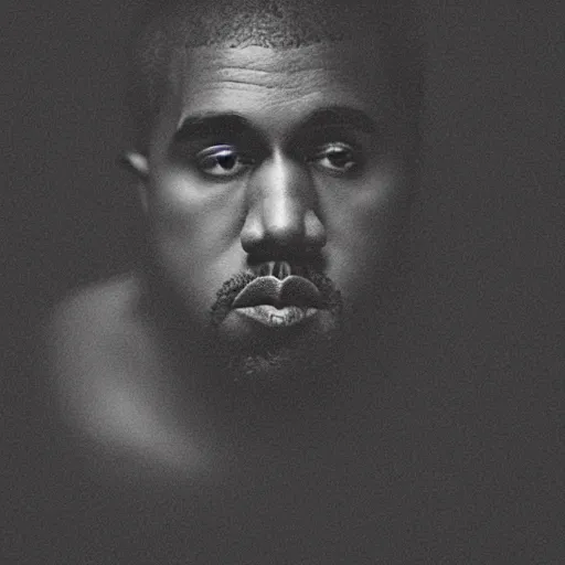 Prompt: a ( ( chiaroscuro lighting portrait ) ) of kanye west dressed as teddy bear mascot, ( ( black background ) ), portrait by julia margaret cameron, shallow depth of field, 8 0 mm, f 1. 8