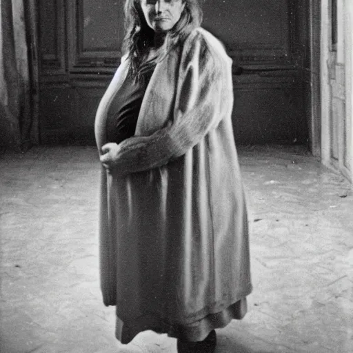 Prompt: Full-length portrait of a pregnant woman in besieged Leningrad, dramatic art by Irina French, 8k, hyperrealism, sharp focused