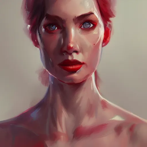 Prompt: a painting of a woman with red eyes, a character portrait by Nína Tryggvadóttir, Artstation contest winner, antipodeans, detailed painting, concept art, speedpainting