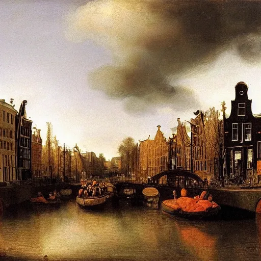 Prompt: Amsterdam as a desert painted by Rembrandt