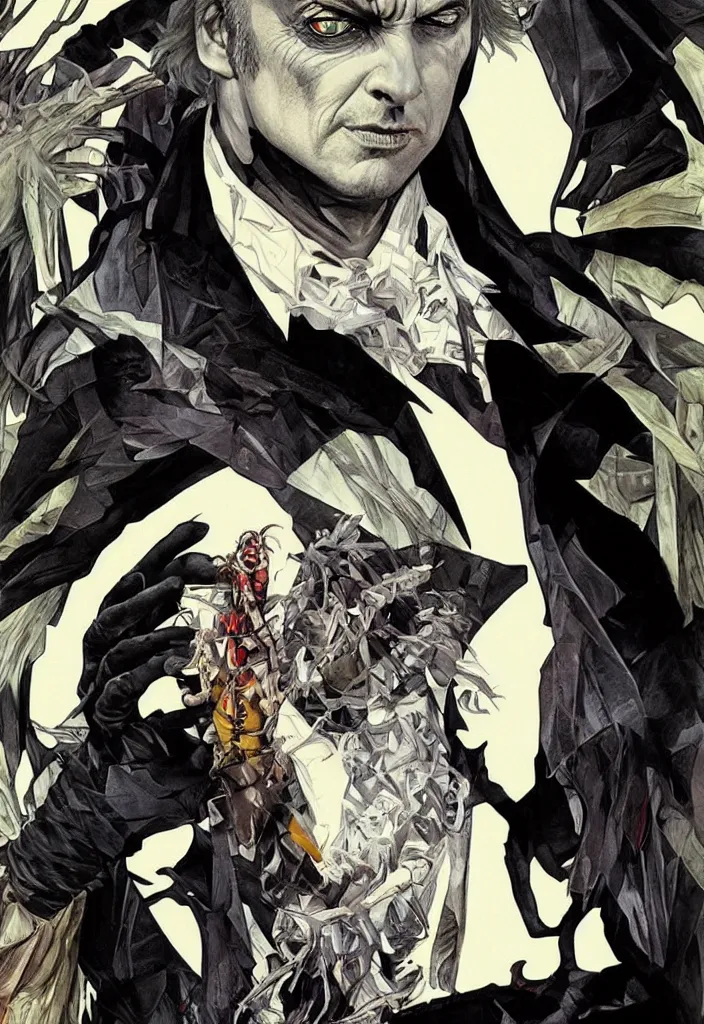 Prompt: michael keaton as beetlejuice by simon bisley, photoshop, art by artgerm and greg rutkowski and alphonse mucha