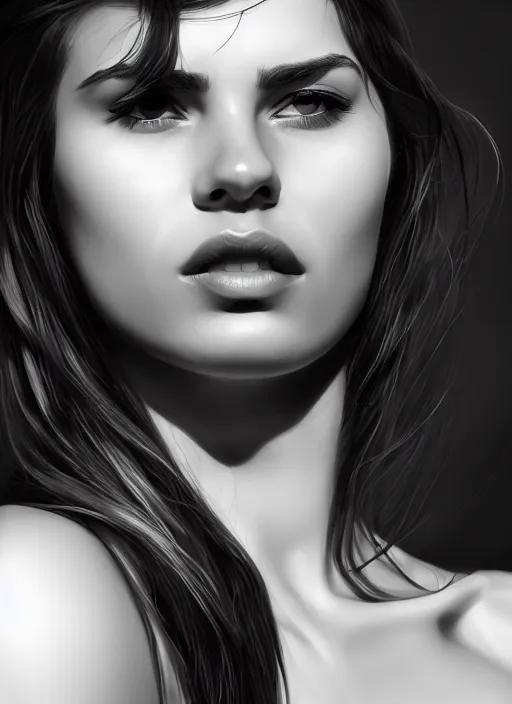 Image similar to up close portrait of a beautiful woman in black and white, photorealistic, upper body, art by diego fazio and diegoKoi and oscar Ukono, concept art, sharp focus, artgerm, 8k highly detailed