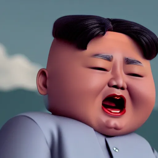 Image similar to kim jong un doll screaming at jimin octane render