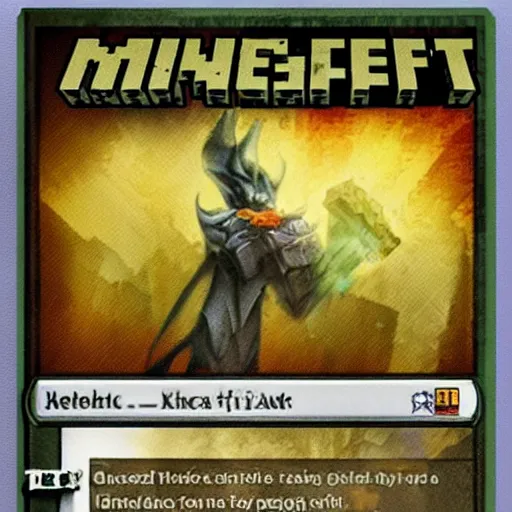Image similar to minecraft as a magic the gathering card, realistic,
