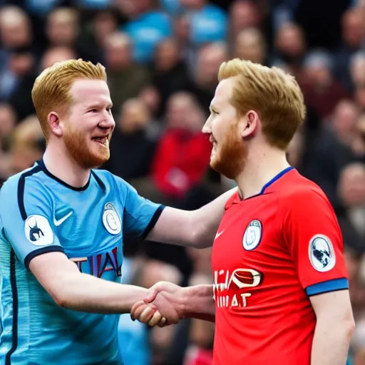 Image similar to cctv footage of kevin de bruyne shaking hands with harry kane,