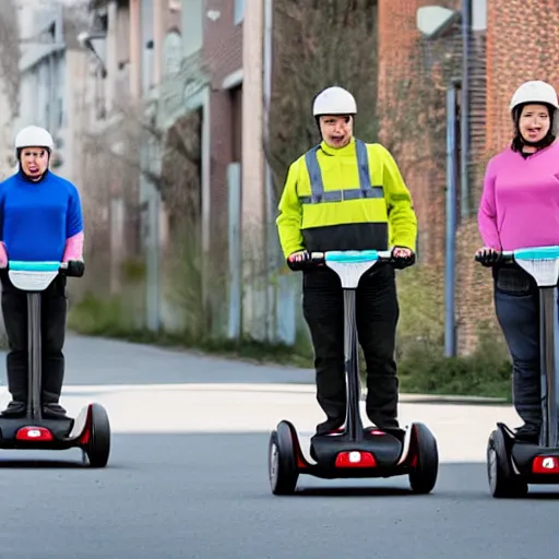 Image similar to human segway driving through an industrial environment delivering packages