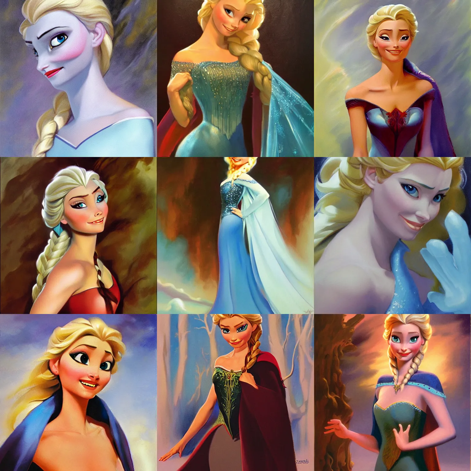 Prompt: Elsa from Frozen, oil painting by Boris Vallejo, Frank Frazetta