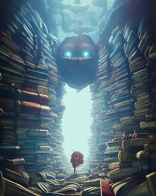 Prompt: highly detailed surreal vfx portrait of a boss monster in a catacomb of books, stephen bliss, unreal engine, greg rutkowski, loish, rhads, beeple, makoto shinkai and lois van baarle, ilya kuvshinov, rossdraws, tom bagshaw, alphonse mucha, global illumination, detailed and intricate environment