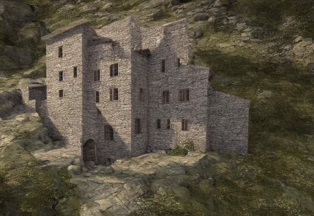 Prompt: a medieval stone house in a mountain near a river, extremely highly detailed, high quality, 8k HDR, trending on Artstation, concept art, cinematic lighting, DeviantArt