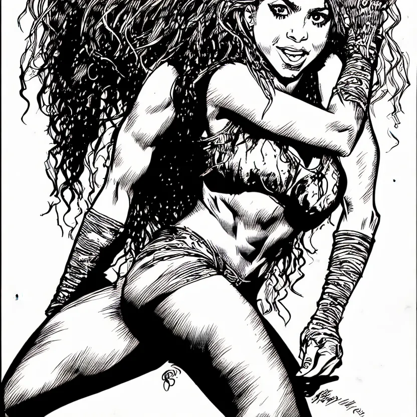 Image similar to portrait of shakira in the style of marc silvestri pen and ink drawing, high detail