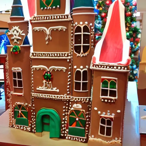 Image similar to disney world castle as a life size gingerbread house.