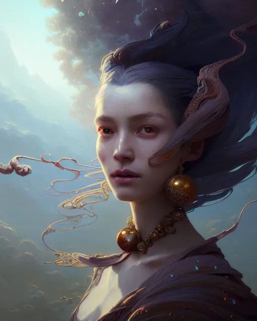 Prompt: song of the wind, beauty portrait, unique, chocolate. intricate background, fantasy art by peter mohrbacher, greg rutkowski, craig mullins, ruan jia, thomas kinkade, victo ngai. unreal engine, blender, octane, ray tracing. fractal crystal, sharp focus, masterpiece, post processing, deviantart