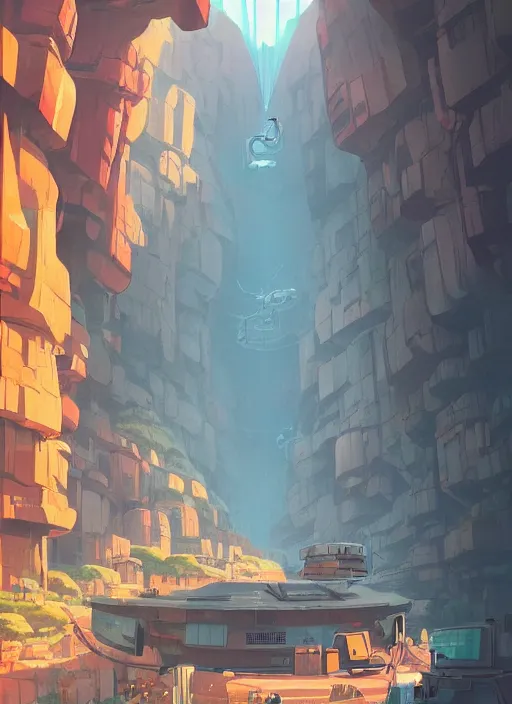 Image similar to underground tunnel in a canyon, nuclear powered, detailed, futuristic, cory loftis, james gilleard, atey ghailan, makoto shinkai, goro fujita, studio ghibli, rim light, exquisite lighting, clear focus, very coherent, plain background