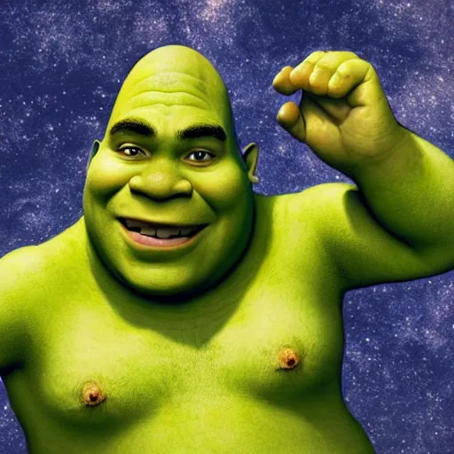 Image similar to shrek our lord and savior, shrek as an ancient mythological deity, epic realistic fantasy illustration