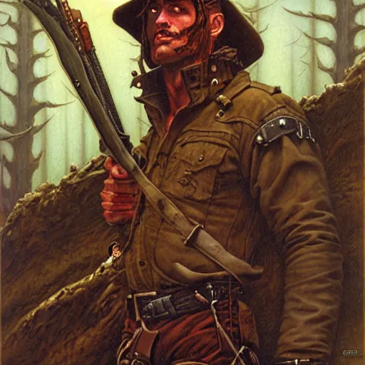 Prompt: rugged ranger, by gerald brom