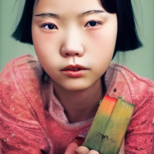 Prompt: photo of chinese girl by Martin Schoeller , colors, sharpen, 4k, 85mm, award winning, realistic, professional light, detailed