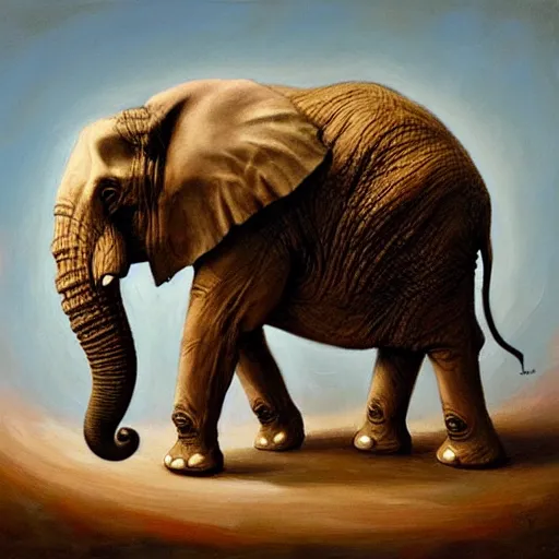 Image similar to a creature that is half elephant and half frog, oil painting by justin gerard