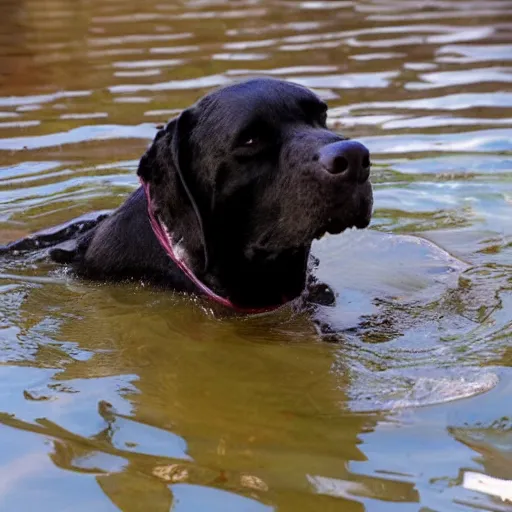 Image similar to dog swims in blood