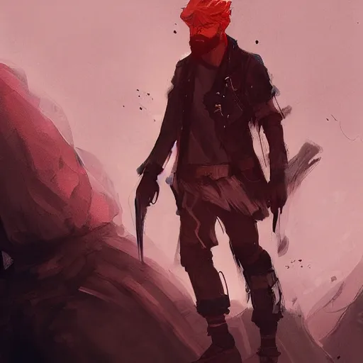 Image similar to human male character art, by Ismail Inceoglu, red hair, red beard, sunken eyes, shabby leather clothes, necklace, digital art, dungeons and dragons, art