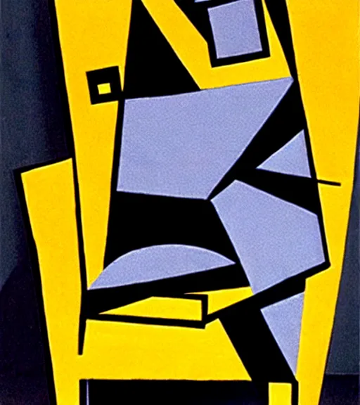 Image similar to synthetic cubism cat on chair, in the style of juan gris, muted browns, yellows and blacks