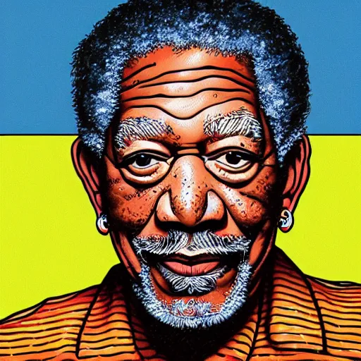 Prompt: a portrait illustration of Morgan Freeman drawn by ROBERT CRUMB