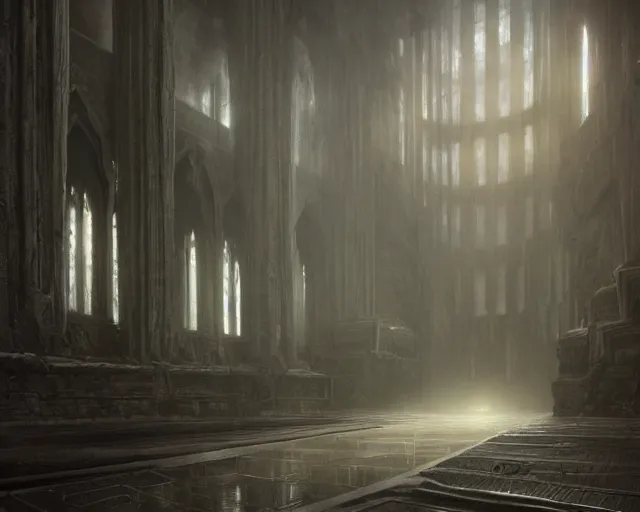 Prompt: fantasy scene, king of the wolves inside the king's hall ethereal, ominous, misty, 8 k, by h. r. giger and greg rutkowski