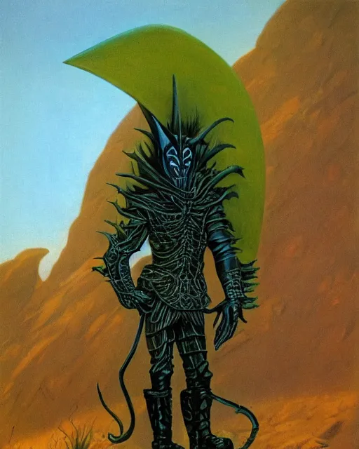 Image similar to male, dark jester by roger dean!!, by hr giger, hd, 8 k, highly detailed, sharpness