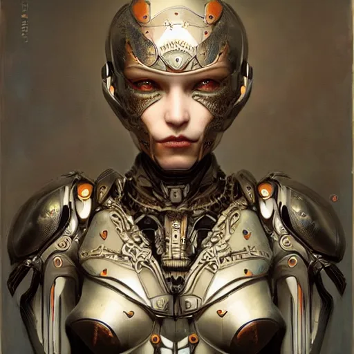 Prompt: ultra realist soft painting of a single attractive cyborg female sillicon skin cyborg armored, curiosities carnival, symmetry accurate features, very intricate details, focus, curvy, artstyle Hiraku Tanaka and Tom Bagshaw, award winning