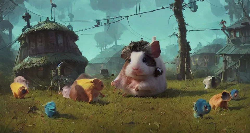 Prompt: a realistic cute guineapigs everywhere, by simon stalenhag, frank frazetta, greg rutkowski, beeple, yoko taro, christian macnevin, beeple, epic fantasy character art, volumetric outdoor lighting, midday, high fantasy, cgsociety, cheerful colours, full length, exquisite detail, post - processing, masterpiece, cinematic